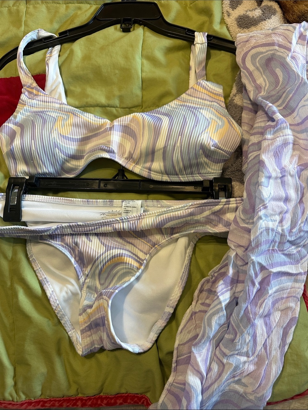 Hollister Purple and Yellow Swirl Two-Piece Bikini with Sheer Cover